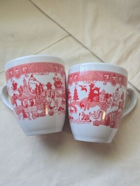 Red Calamityware Porcelain Mugs - Set of 2